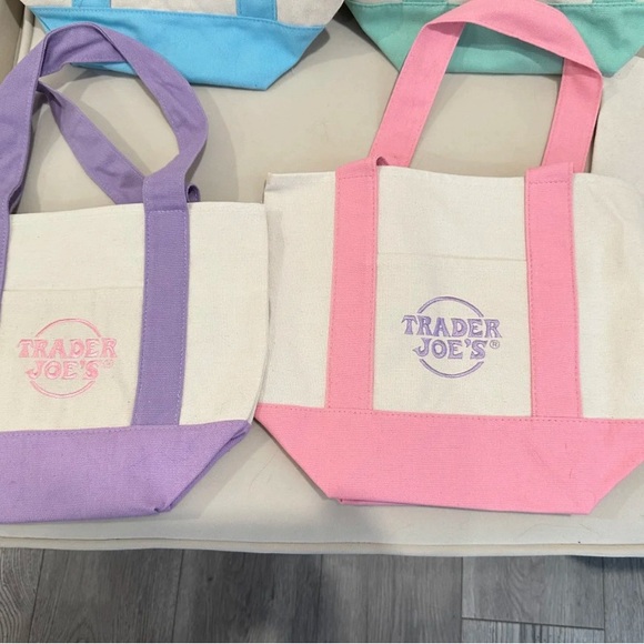 Bundle of 2 Trader Joe’s mini tote Pastel pink and purple mini canvas bag - Picture 1 of 5